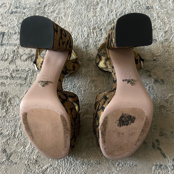 PRADA Women's GOLD Platform Chunky Heel Sandals - Picture 6 of 7